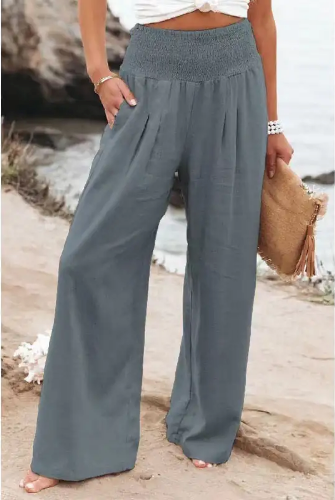 Désir Linen Trousers - Pantalona Model with Pockets and Elastane Coz