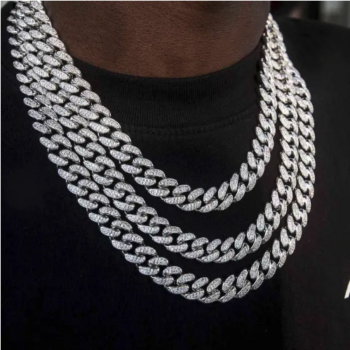 White Gold Plated Seamless Iced Cuban Chain
