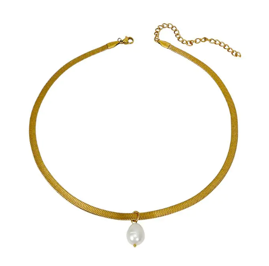 Wide Flat Snake Pearl Necklace